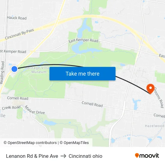 Lenanon Rd & Pine Ave to Cincinnati ohio map
