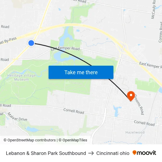 Lebanon & Sharon Park Southbound to Cincinnati ohio map