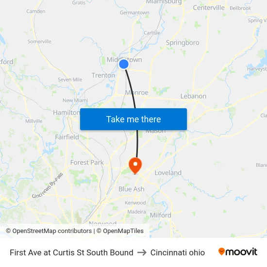 First Ave at Curtis St South Bound to Cincinnati ohio map