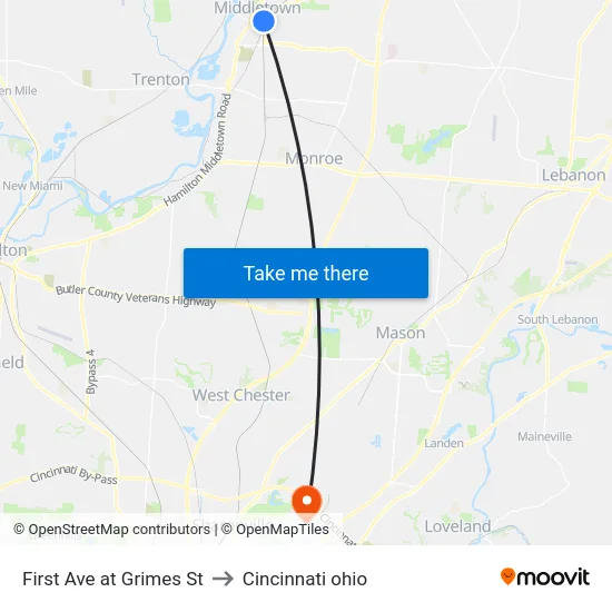 First Ave at Grimes St to Cincinnati ohio map