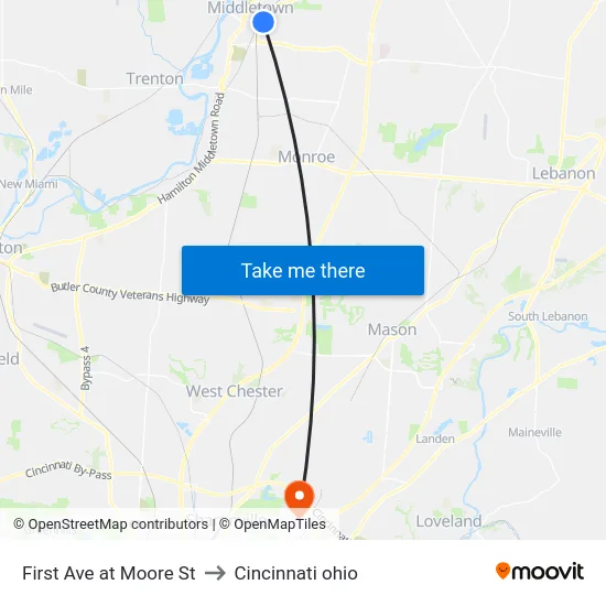 First Ave at Moore St to Cincinnati ohio map
