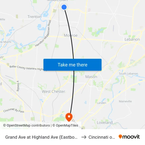 Grand Ave at Highland Ave (Eastbound) to Cincinnati ohio map