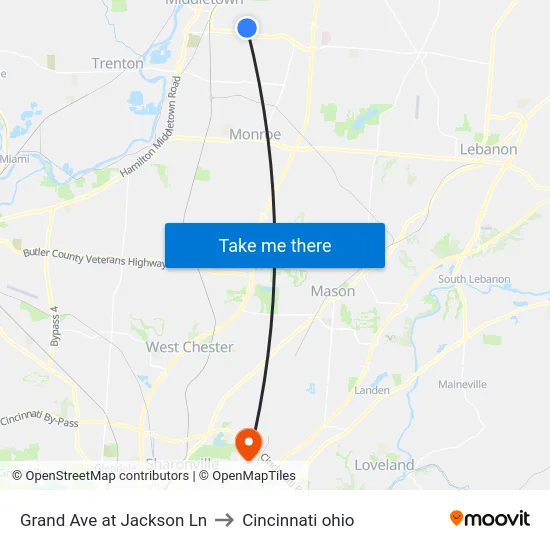 Grand Ave at Jackson Ln to Cincinnati ohio map