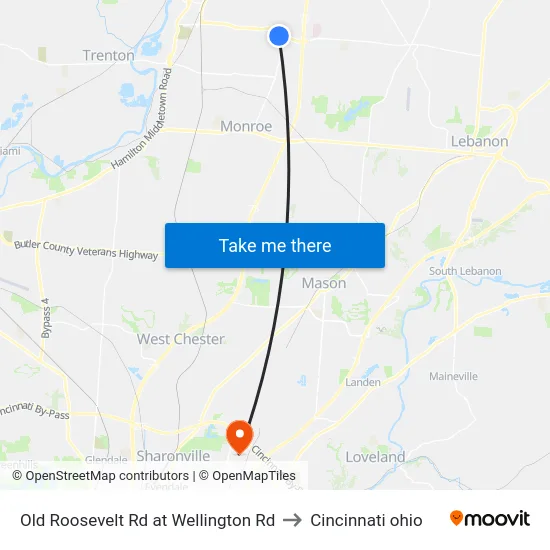 Old Roosevelt Rd at Wellington Rd to Cincinnati ohio map
