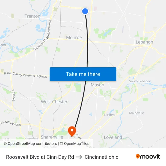 Roosevelt Blvd at Cinn-Day Rd to Cincinnati ohio map