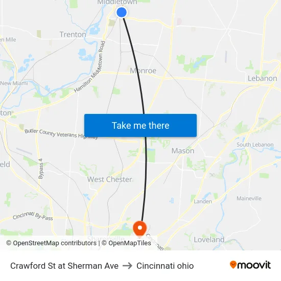 Crawford St at Sherman Ave to Cincinnati ohio map