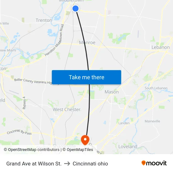 Grand Ave at Wilson St. to Cincinnati ohio map