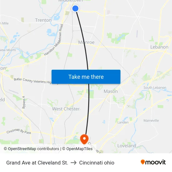 Grand Ave at Cleveland St. to Cincinnati ohio map