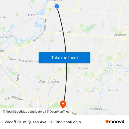 Wicoff St. at Queen Ave to Cincinnati ohio map