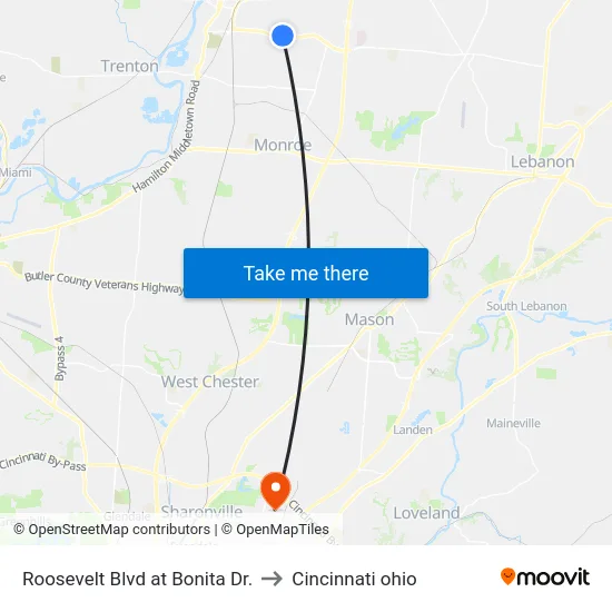 Roosevelt Blvd at Bonita Dr. to Cincinnati ohio map