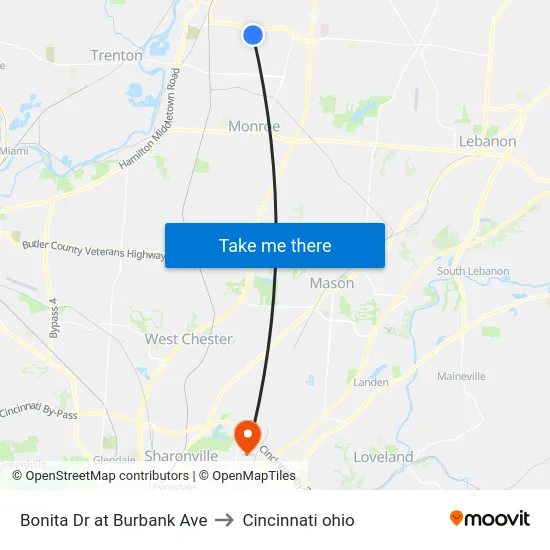 Bonita Dr at Burbank Ave to Cincinnati ohio map