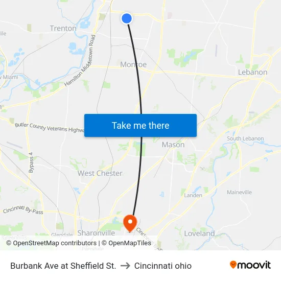 Burbank Ave at Sheffield St. to Cincinnati ohio map