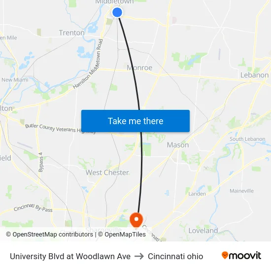 University Blvd at Woodlawn Ave to Cincinnati ohio map