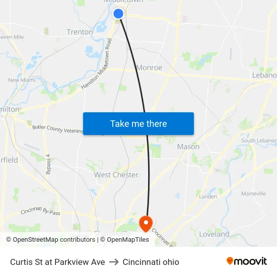 Curtis St at Parkview Ave to Cincinnati ohio map