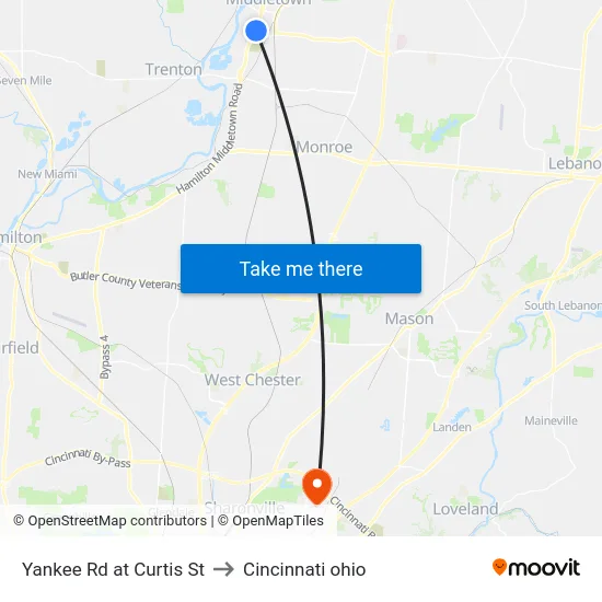 Yankee Rd at Curtis St to Cincinnati ohio map
