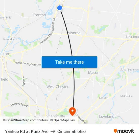 Yankee Rd at Kunz Ave to Cincinnati ohio map