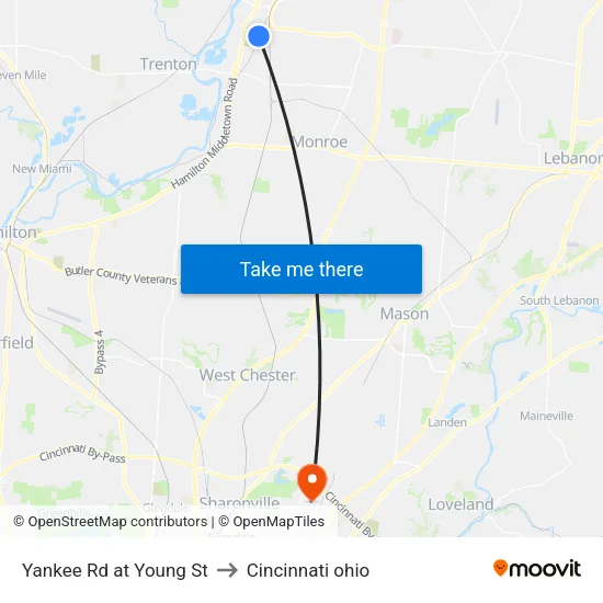 Yankee Rd at Young St to Cincinnati ohio map