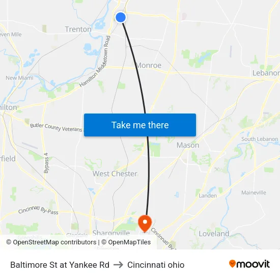Baltimore St at Yankee Rd to Cincinnati ohio map
