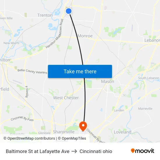 Baltimore St at Lafayette Ave to Cincinnati ohio map