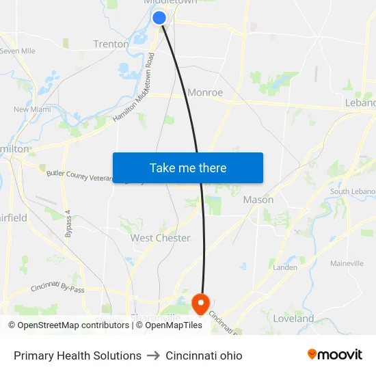 Primary Health Solutions to Cincinnati ohio map