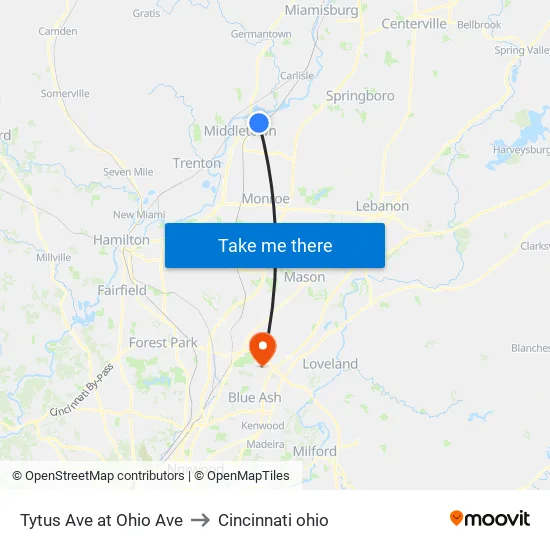Tytus Ave at Ohio Ave to Cincinnati ohio map