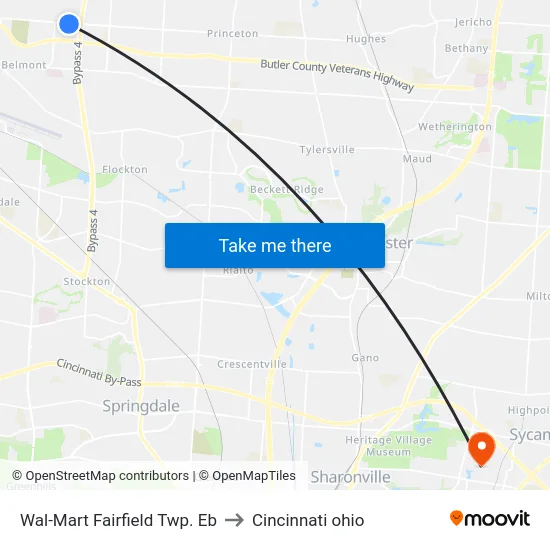 Wal-Mart Fairfield Twp. Eb to Cincinnati ohio map