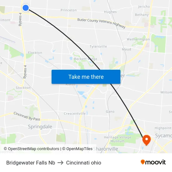 Bridgewater Falls Nb to Cincinnati ohio map