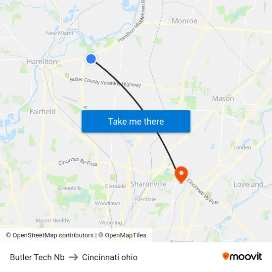 Butler Tech Nb to Cincinnati ohio map