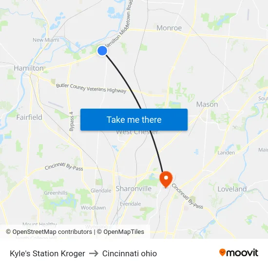 Kyle's Station Kroger to Cincinnati ohio map