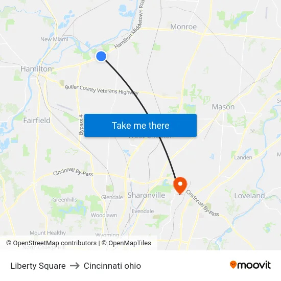 Liberty Square to Cincinnati ohio map