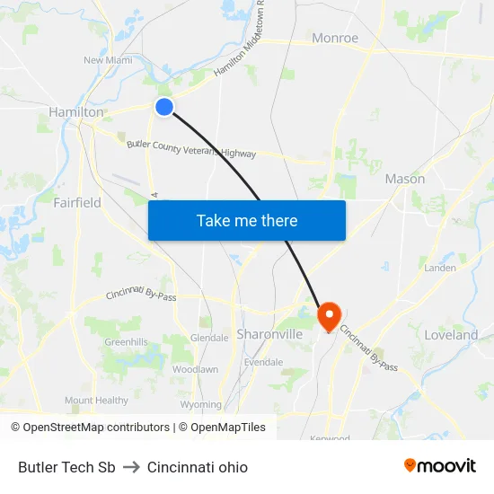 Butler Tech Sb to Cincinnati ohio map