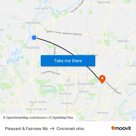 Pleasant & Fairview Nb to Cincinnati ohio map