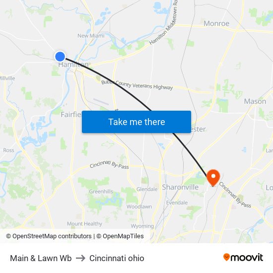 Main & Lawn Wb to Cincinnati ohio map