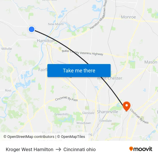 Kroger West Hamilton to Cincinnati ohio map