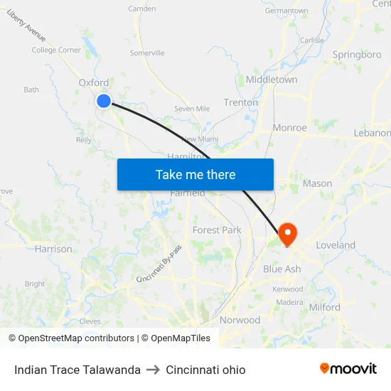 Indian Trace Talawanda to Cincinnati ohio map