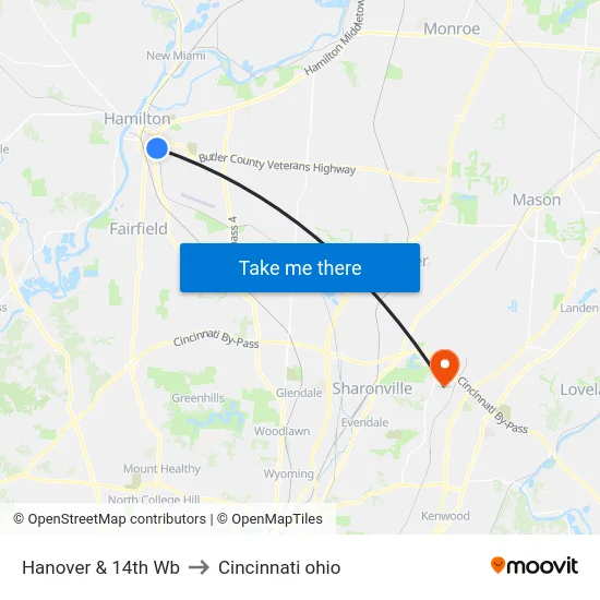 Hanover & 14th Wb to Cincinnati ohio map