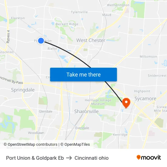 Port Union & Goldpark Eb to Cincinnati ohio map