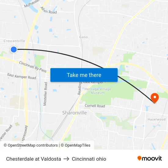 Chesterdale at Valdosta to Cincinnati ohio map