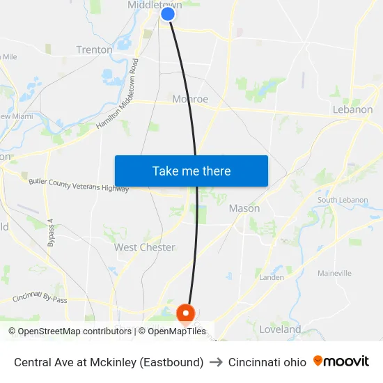 Central Ave at Mckinley (Eastbound) to Cincinnati ohio map