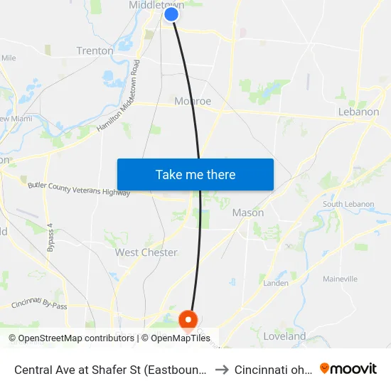 Central Ave at Shafer St (Eastbound) to Cincinnati ohio map