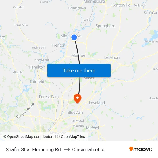 Shafer St at Flemming Rd. to Cincinnati ohio map