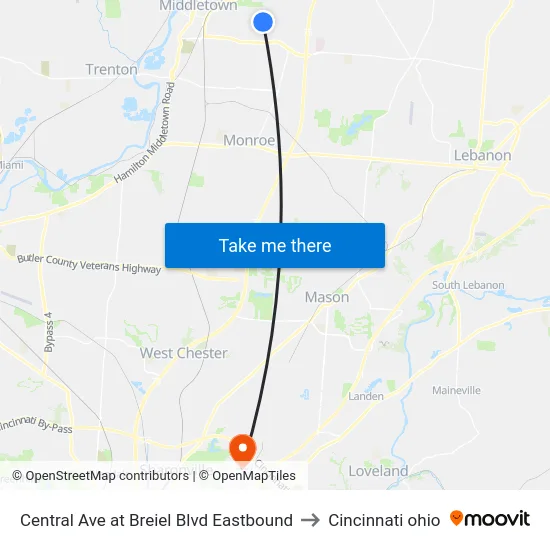 Central Ave at Breiel Blvd Eastbound to Cincinnati ohio map
