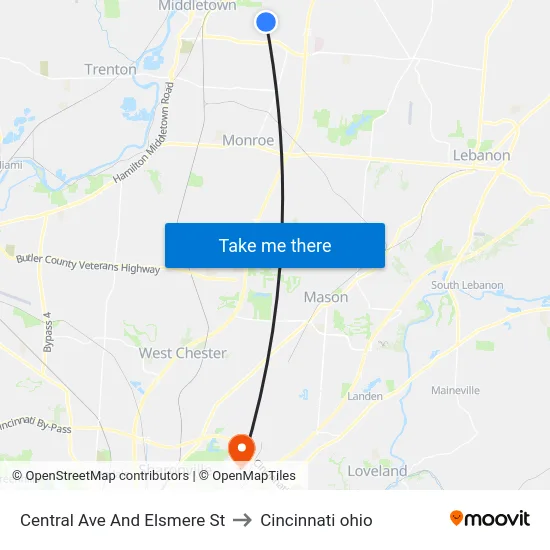 Central Ave And Elsmere St to Cincinnati ohio map