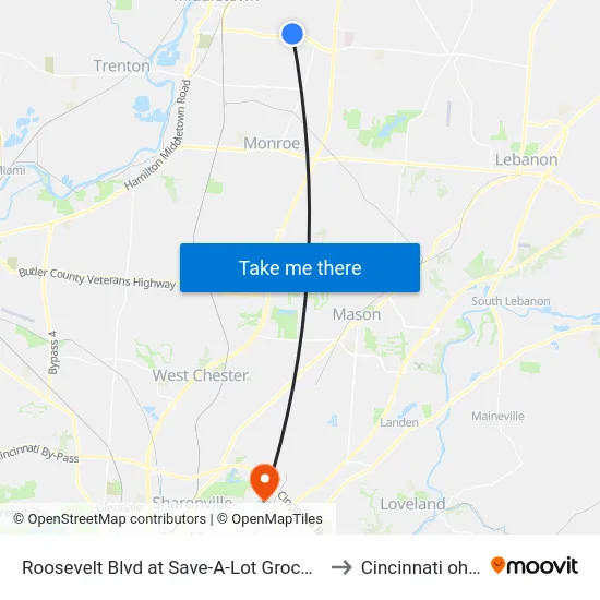 Roosevelt Blvd at Save-A-Lot Grocery to Cincinnati ohio map