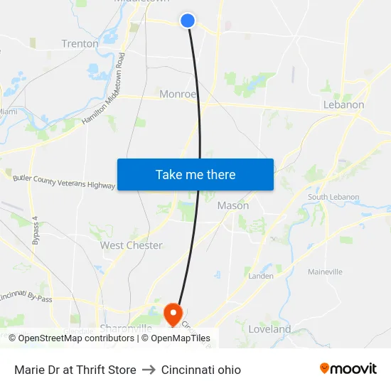 Marie Dr at Thrift Store to Cincinnati ohio map