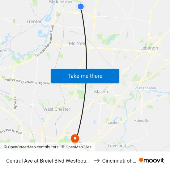 Central Ave at Breiel Blvd Westbound to Cincinnati ohio map