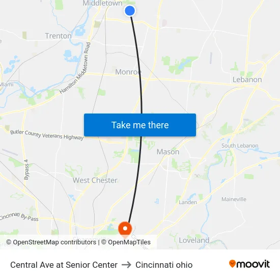 Central Ave at Senior Center to Cincinnati ohio map