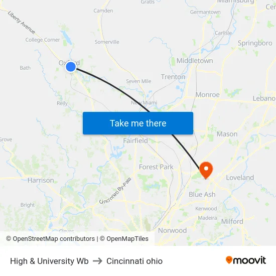 High & University Wb to Cincinnati ohio map