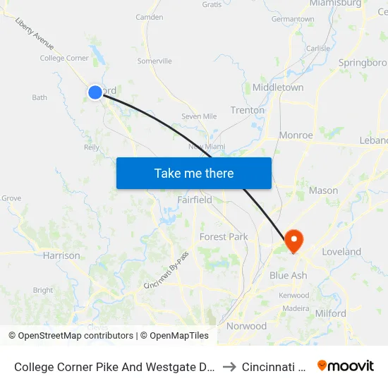 College Corner Pike And Westgate Drive Nb to Cincinnati ohio map