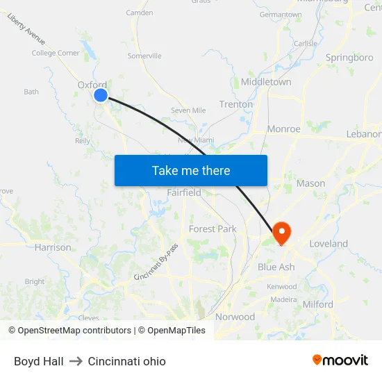 Boyd Hall to Cincinnati ohio map